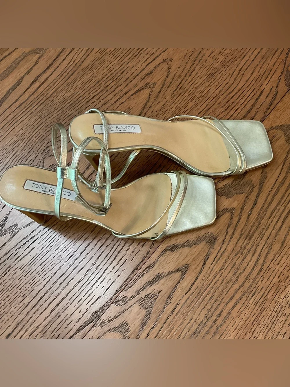 Tony Bianco -Corso Gold Nappa Metallic Strappy Ankle-Heel Sandal. Size 8